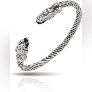 New Norse Viking Steel Cuff Bracelet – Men’s Dragon Head Torque Style